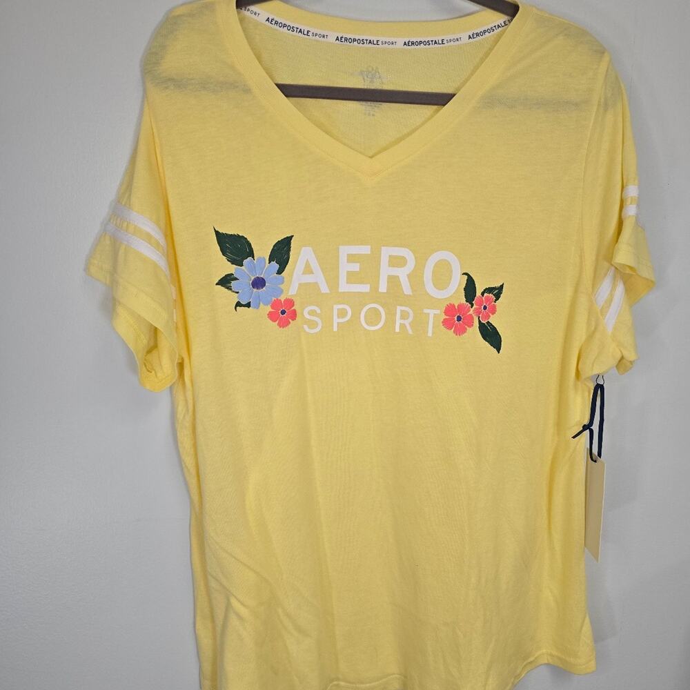 AEROPOSTALE SPORT Yellow Floral Graphic T-Shirt Women's Size 2X NWT